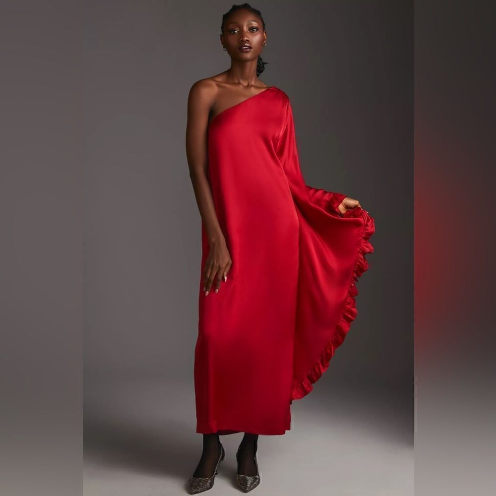 Anthropologie Hutch One-Shoulder Ruffled Maxi Dress Large Petite